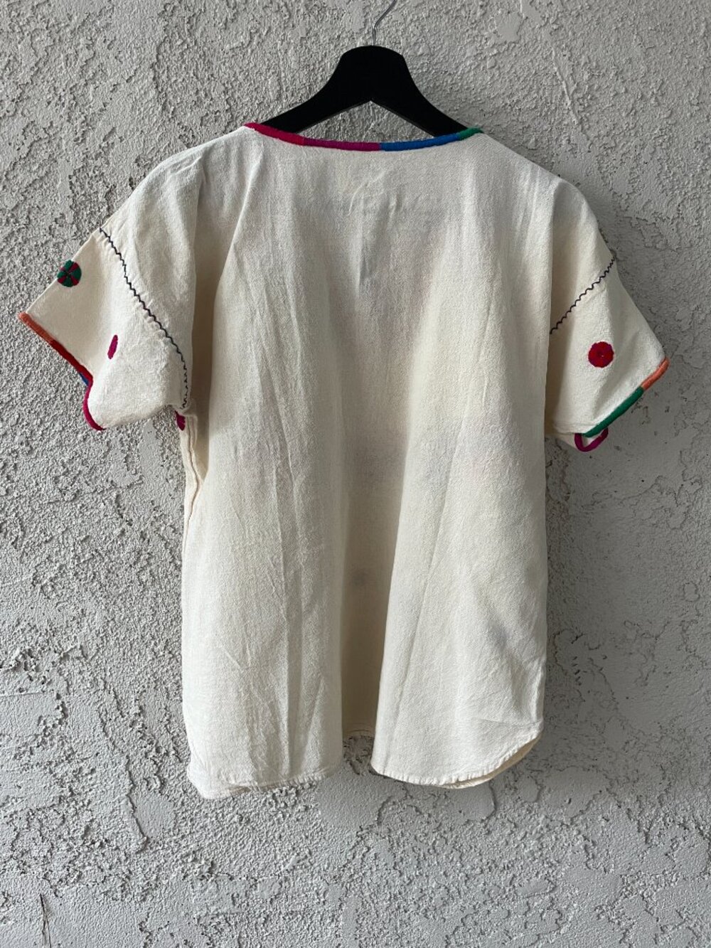 Vintage Mexican Embroidered Floral Huipil Boho Tunic Blouse - Picture 2 of 6